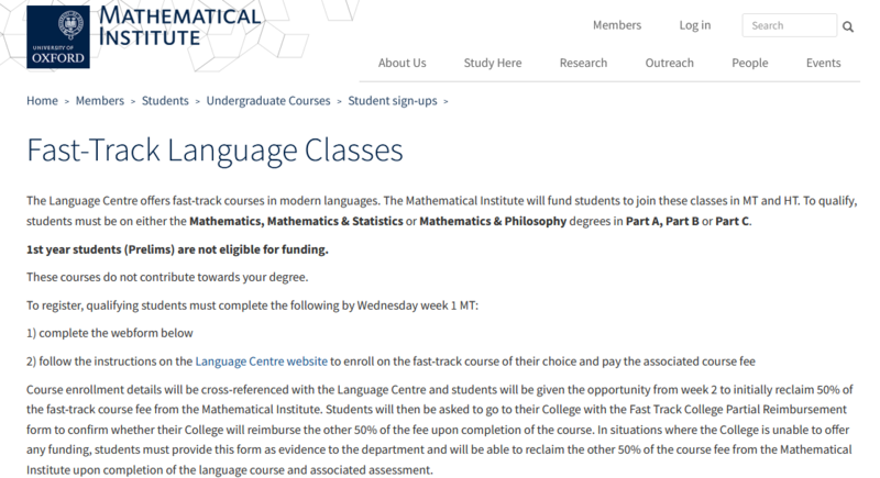 Screenshot of enrolment form on Maths website