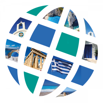 Language Center logo with Greek scenes