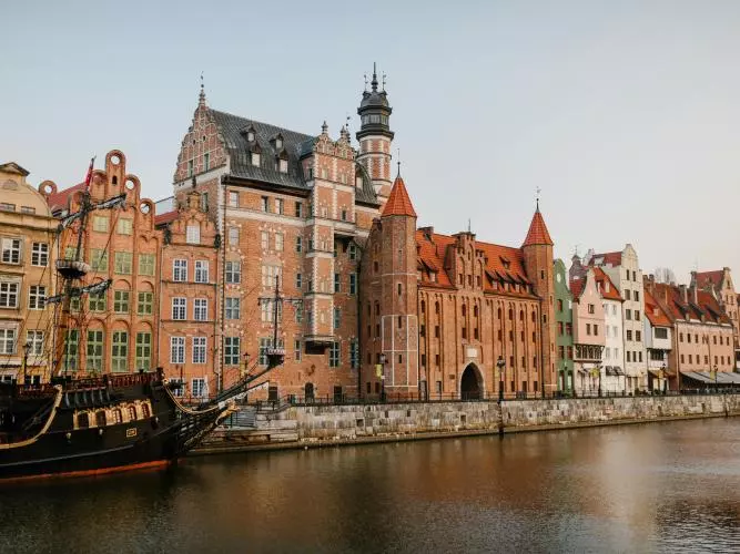 An image of Gdansk taken from the river